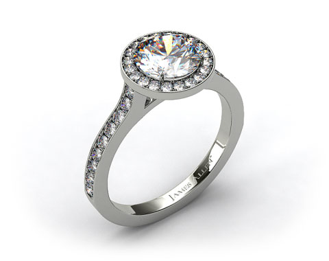 Platinum Pave Halo & Shoulders Engagement Ring (Round Center)